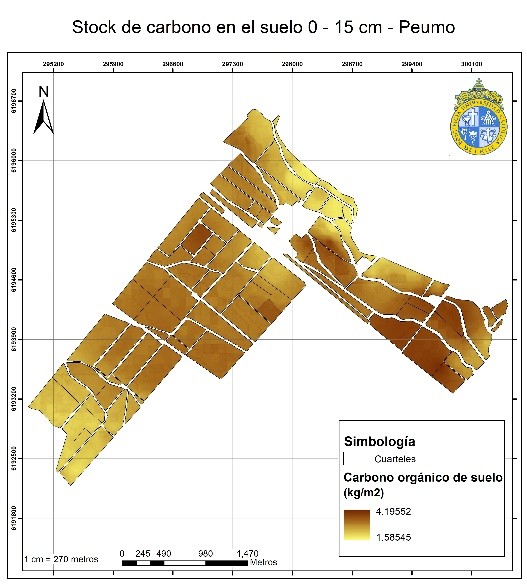 Mapa de stock de carbono orgánico del suelo entre 0 y 15 centímetros