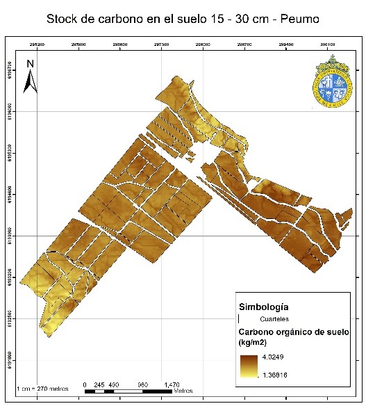 Mapa de stock de carbono orgánico del suelo entre 15 y 30 centímetros